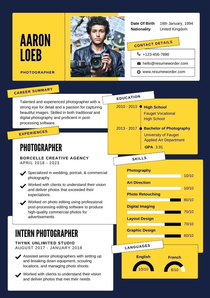 Functional Resume for Photographer