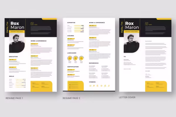 2 Pages A4 Black Yellow Creative Resume Template 2 Pages A4 Black Yellow Creative Resume Template