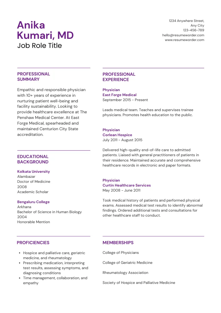 Healthcare Professional Resume