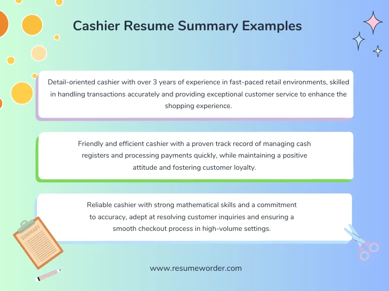 Cashier Resume Summary