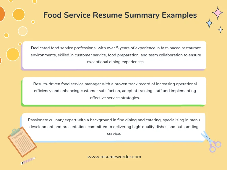 Food Service Resume Summary