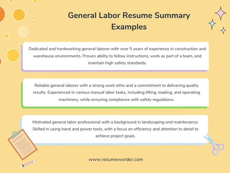 General Labor Resume Summary