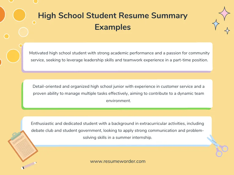 High School Student Resume Summary