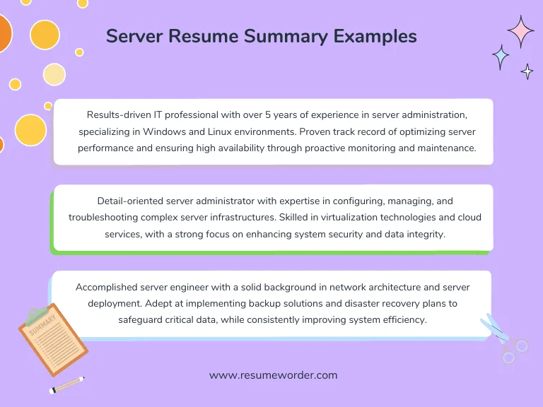 Server Resume Summary